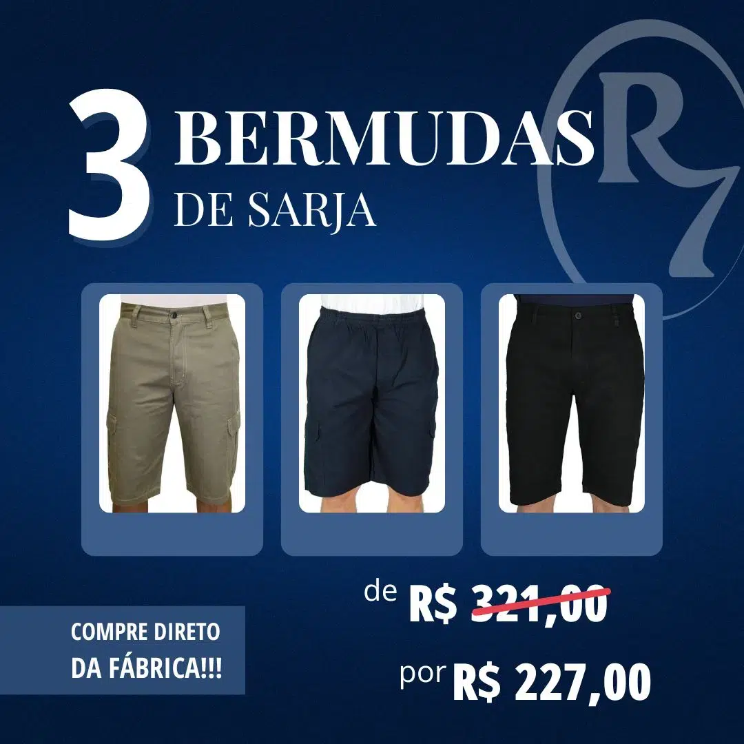 Kit Atacado – 3 Bermudas de Sarja - R7 Jeans